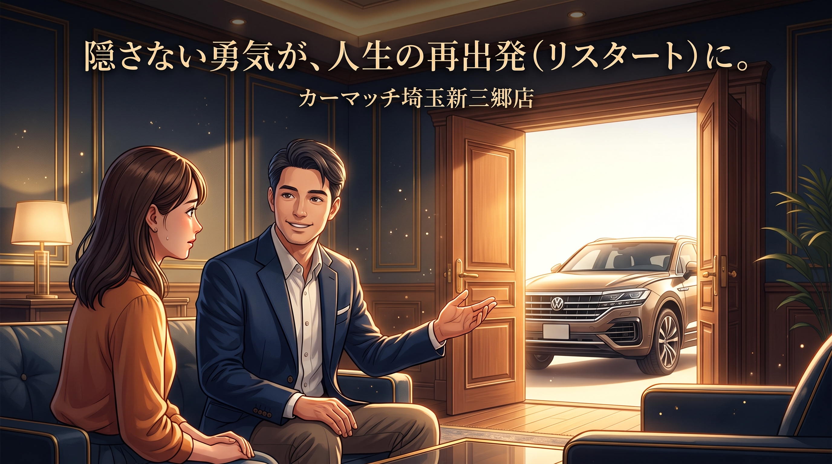 隠さない勇気が再出発の鍵。自社ローンで車と豊かな生活を提供する相談風景
