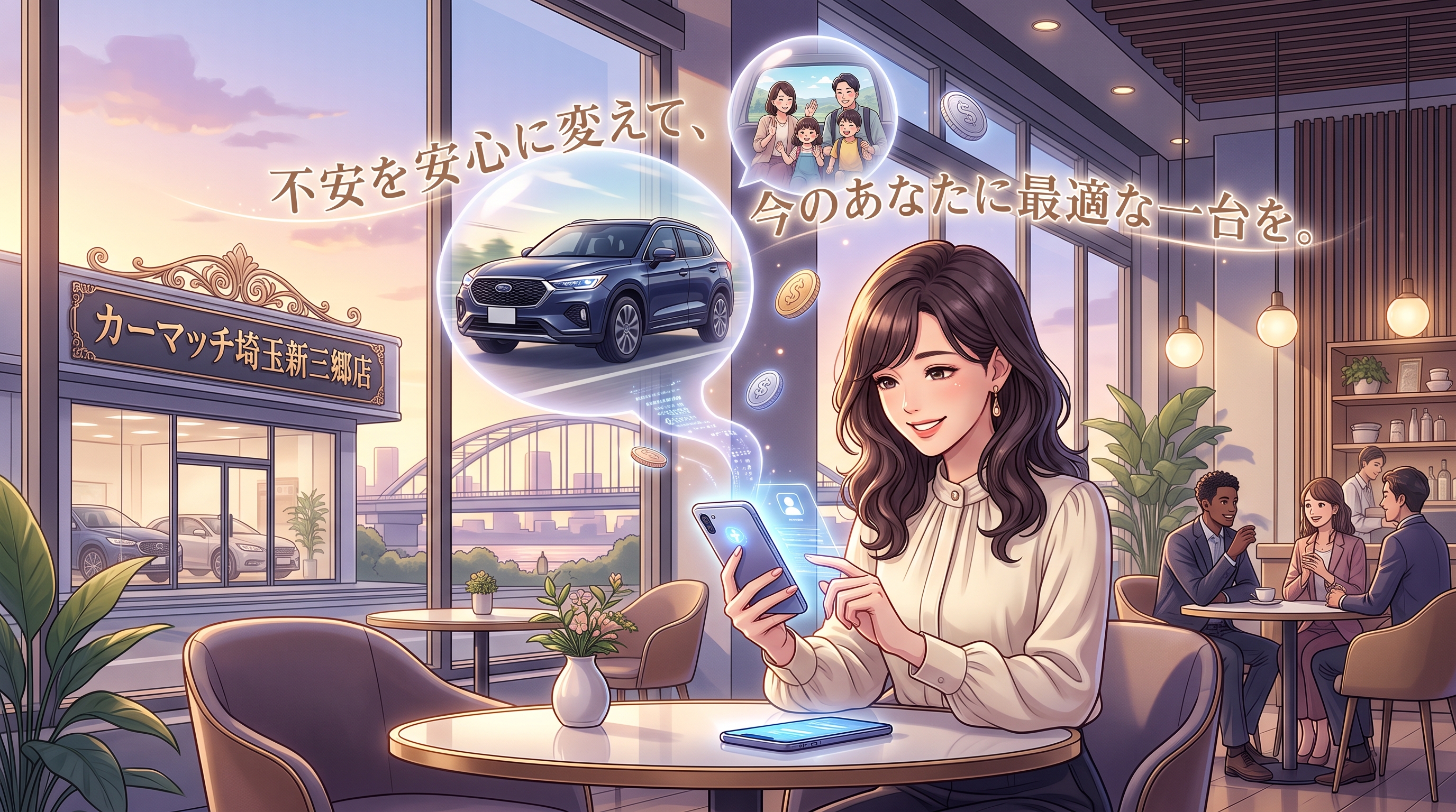 スマホで自社ローンの事前相談。不安を解消し無理のない車選びをするイメージ画像