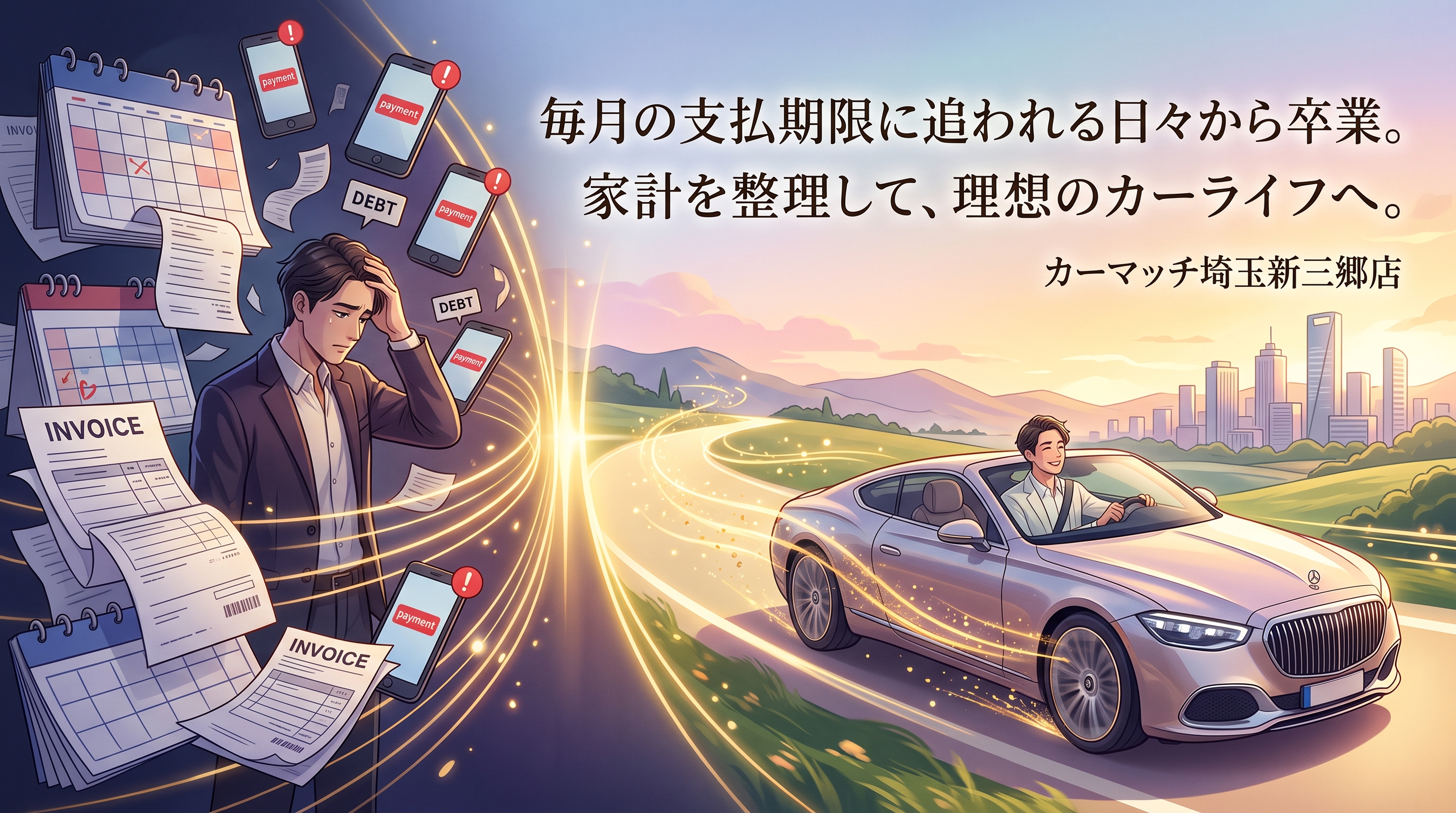 家計を整理し自社ローンで車を手に入れた男性のイメージ画像