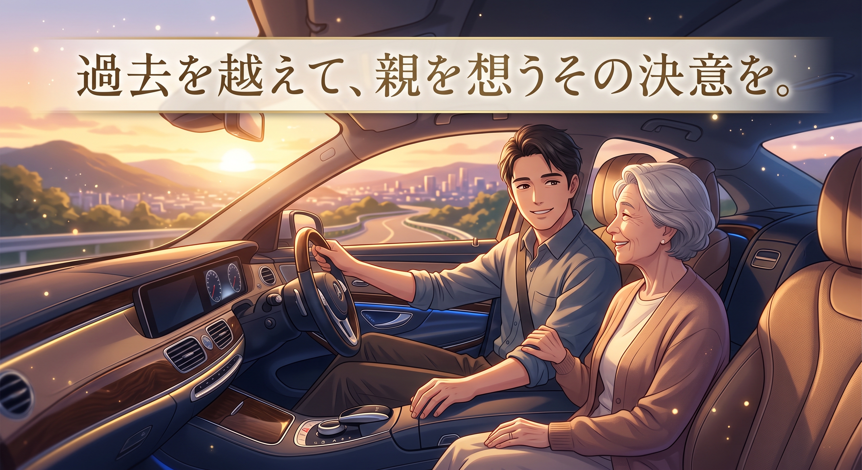 自社ローンを利用して、親を乗せてドライブする風景