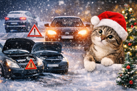 冬の道路と車のイメージ画像