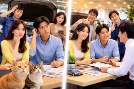 中古車販売店で自社ローンや車の悩みを相談し不安から安心に変わるお客様のシーン