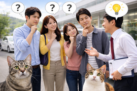 中古車販売店で車の購入や自社ローンの疑問を相談し解決するお客様とスタッフのシーン