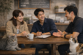 中古車購入や車買取の相談をするお客様とスタッフの安心できる商談風景