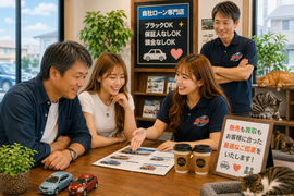 中古車販売と車買取の相談を行う地域密着店舗の商談風景