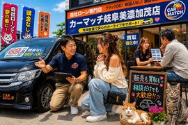中古車販売と車買取の相談を行う地域密着型カーショップ風景