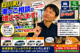 白川町で軽自動車やハイブリッド車の相談ができるカーショップ接客風景