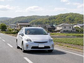 走る銀色の車
