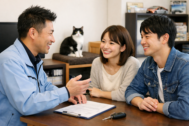 ローンや買取の不安を解消するための相談対応を行う店舗内の様子｜地域密着の中古車店