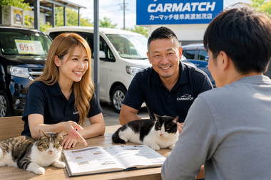 美濃加茂市で中古車販売・中古車買取・無料査定・自社ローン相談に対応するカーマッチ岐阜美濃加茂店の相談風景