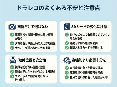 ドラレコのよくある不安と注意点 ドラレコのよくある不安と注意点
