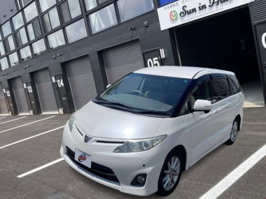 エスティマ　パールホワイト　カーマッチ　盛岡店　ガレージ前　車両外観　