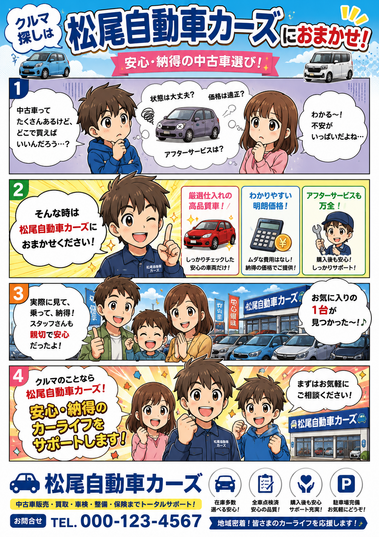 松尾自動車カーズの安心・納得の中古車選びマンガポスター