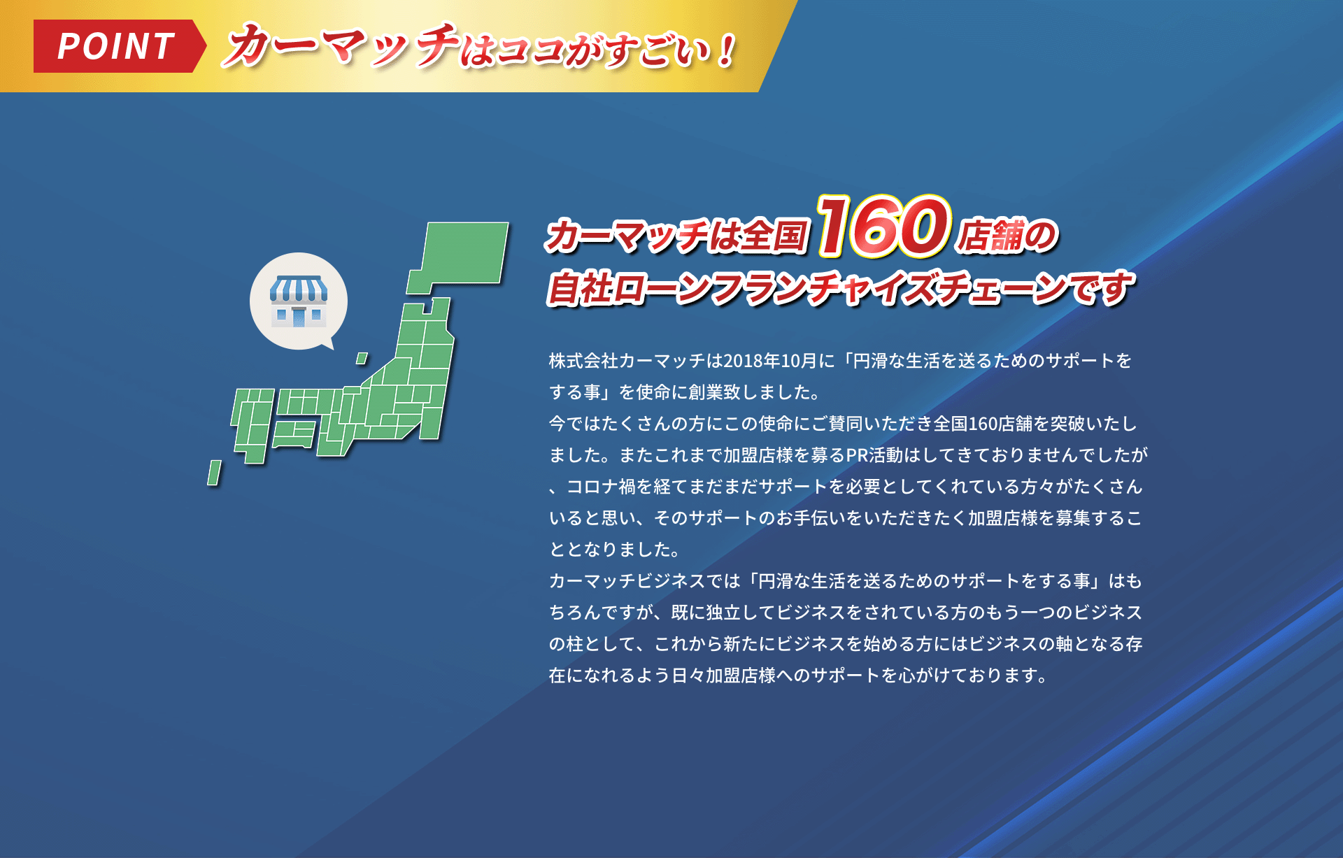 カーマッチは全国150店舗の自社ローンフランチャイズチェーンです